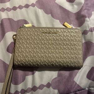 Michael Kors Taupe Monogram Wristlet